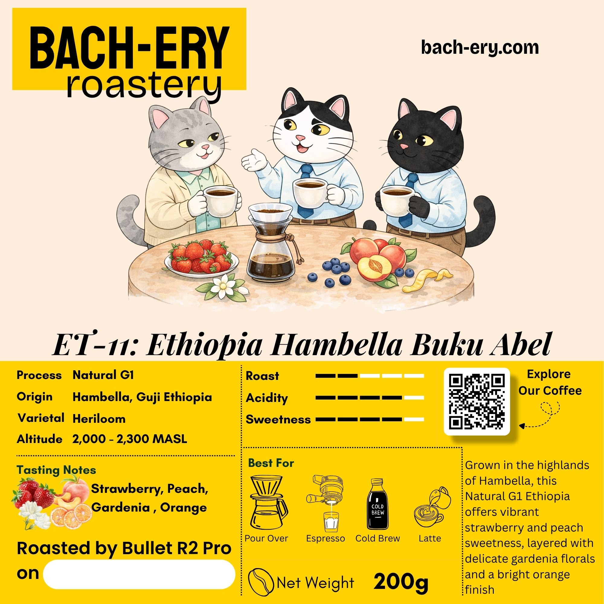 Cà phê Ethiopia Hambella Buku Abel của Bach-ery, rang sáng