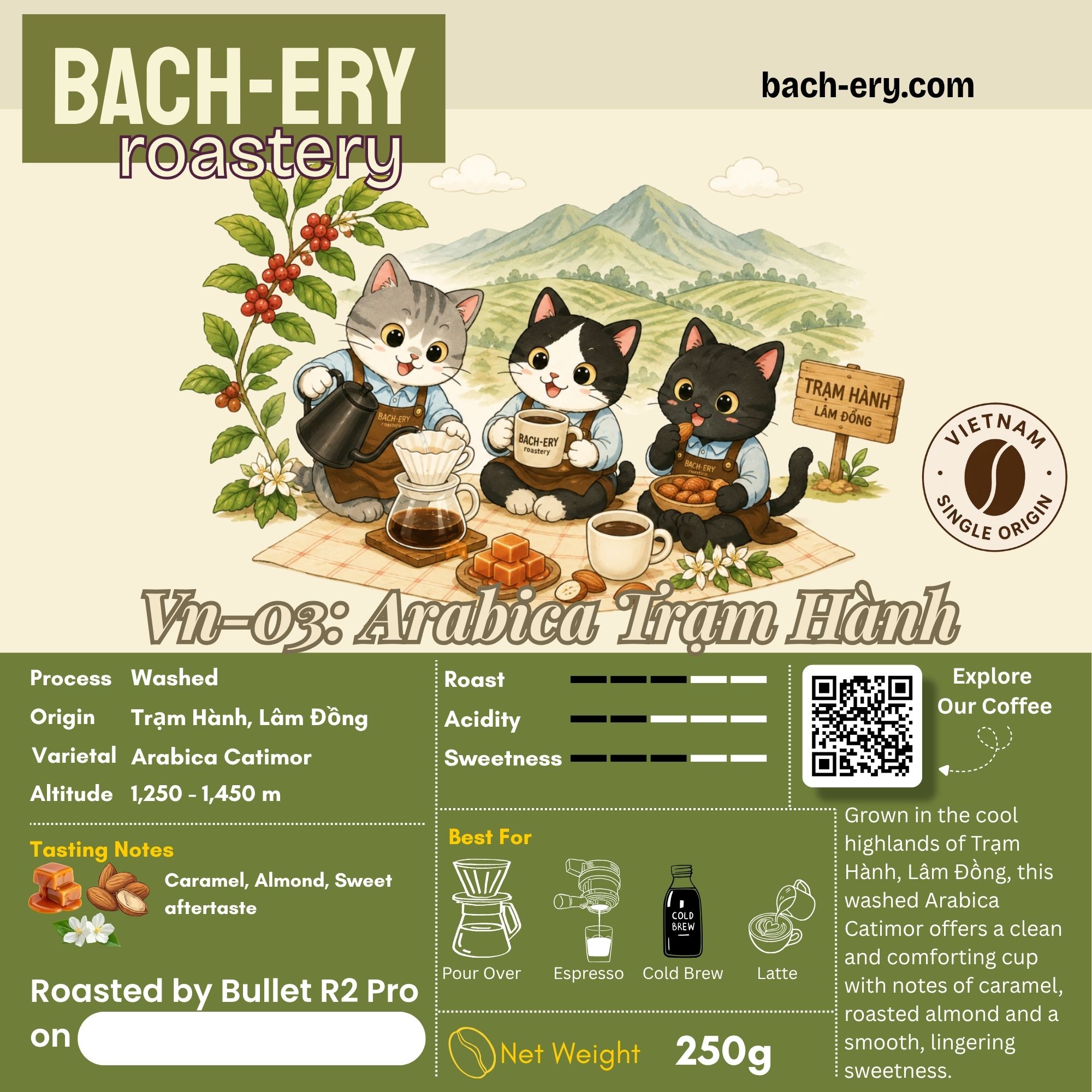 Cà phê Arabica Trạm Hành của Bach-ery, rang medium